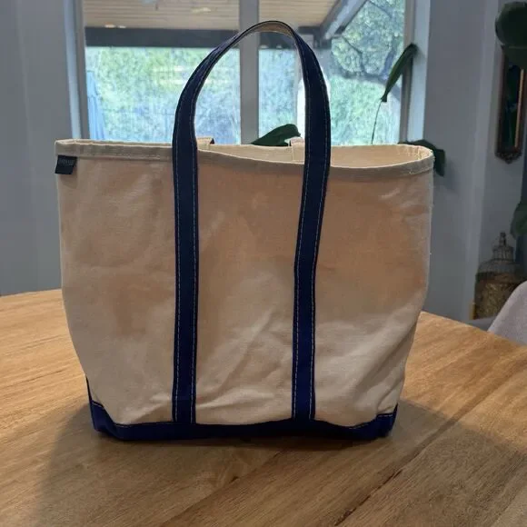 Vtg Lands End Heavy Canvas Tote Large Blue Trim USA - Picture 3 of 16